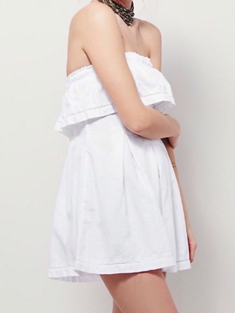Free People White Strapless Ruffle Sundress